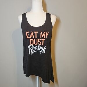 Reebok Women's Black and Orange Graphic Tank Top Size Large